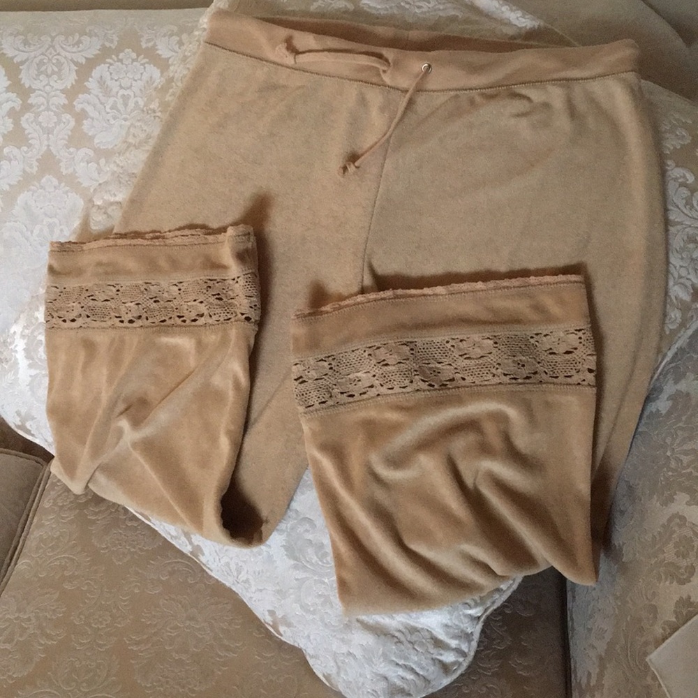 NEW velvet Capri wide leg pants embroidered hem